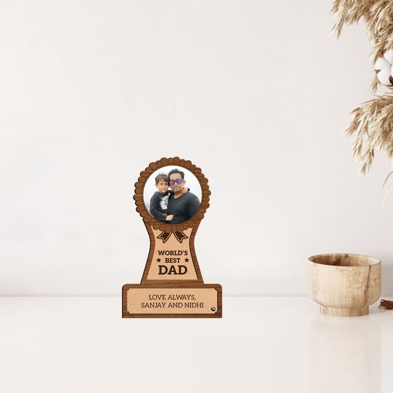 World Best Dad Wooden Photo Frame Customized With Photo & Name , Best Gift For Dad , Birthday Gift For Dad , Memorable Gift For Fathers Day From Daughter & Son